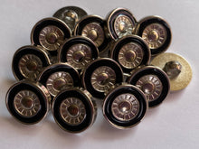 Load image into Gallery viewer, 10 WHEELS Silver Black Shank Quality Buttons 15mm Wide Dresses Tops Coats Babies Blazers Shirt Sewing Craft #