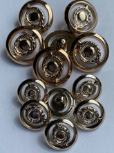 Load image into Gallery viewer, 5 GOLD Shank Buttons 16mm 22mm Wide Dresses Tops Coats Babies Blazers Shirt Sewing Craft Different Colours