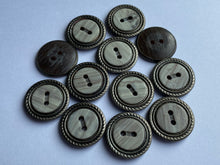 Load image into Gallery viewer, 10 LIGHT GREY 20mm Wide Bronze Buttons Jacket Shirt Sewing Craft 2 Holes