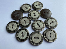 Load image into Gallery viewer, 10 LIGHT GREY 20mm Wide Bronze Buttons Jacket Shirt Sewing Craft 2 Holes