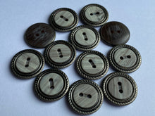 Load image into Gallery viewer, 10 LIGHT GREY 20mm Wide Bronze Buttons Jacket Shirt Sewing Craft 2 Holes