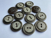 Load image into Gallery viewer, 10 LIGHT GREY 20mm Wide Bronze Buttons Jacket Shirt Sewing Craft 2 Holes
