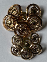 Load image into Gallery viewer, 5 GOLD Shank Buttons 16mm 22mm Wide Dresses Tops Coats Babies Blazers Shirt Sewing Craft Different Colours