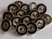 Load image into Gallery viewer, 10 WHEELS Silver Black Shank Quality Buttons 15mm Wide Dresses Tops Coats Babies Blazers Shirt Sewing Craft #