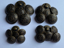 Load image into Gallery viewer, 5 Antique Bronze Brass Metal Shank Buttons 15mm 18mm 20mm 23mm Wide Dresses Tops Coats Babies Blazers Shirt Sewing Art Craft