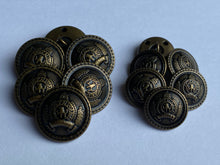 Load image into Gallery viewer, 5 Antique Bronze Brass Metal Shank Buttons 18mm 23mm Wide Dresses Tops Coats Babies Blazers Shirt Sewing Art Craft