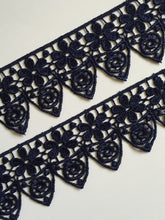 Load image into Gallery viewer, 1 yard NAVY Lace Trims 49mm Wide Embroidered Guipure Trimmings Cardmaking Wedding Home Decor Sewing Craft Projects