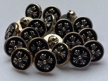 Load image into Gallery viewer, 10 Medieval Cross Flower Black Shank Bronze Light Yellow Gold Quality Buttons 12mm Wide Dresses Tops Coats Babies Blazers Shirt Sewing Craft