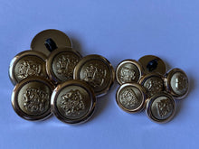 Load image into Gallery viewer, 5 Gold 15mm 21mm Wide Coat Of Arms Shank Quality Buttons Army Military Sewing Craft Coat Jacket