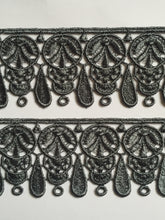 Load image into Gallery viewer, 1 yard GREY Lace Trims 49mm Wide Embroidered Guipure Trimmings Cardmaking Wedding Home Decor Sewing Craft Projects