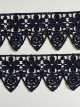Load image into Gallery viewer, 1 yard NAVY Lace Trims 49mm Wide Embroidered Guipure Trimmings Cardmaking Wedding Home Decor Sewing Craft Projects