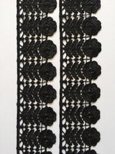 Load image into Gallery viewer, 1 yard BLACK Lace Trims 49mm Wide Embroidered Guipure Trimmings Cardmaking Wedding Home Decor Sewing Craft Projects