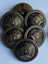 Load image into Gallery viewer, 5 Antique Bronze Brass Metal Shank Buttons 18mm 23mm Wide Dresses Tops Coats Babies Blazers Shirt Sewing Art Craft