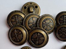 Load image into Gallery viewer, 5 Antique Bronze Brass Metal Shank Buttons 15mm 18mm 20mm 23mm Wide Dresses Tops Coats Babies Blazers Shirt Sewing Art Craft