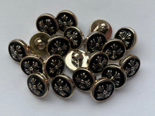 Load image into Gallery viewer, 10 Medieval Cross Flower Black Shank Bronze Light Yellow Gold Quality Buttons 12mm Wide Dresses Tops Coats Babies Blazers Shirt Sewing Craft