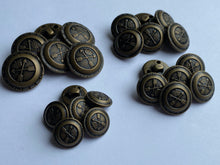 Load image into Gallery viewer, 5 Antique Bronze Brass Metal Shank Buttons 15mm 18mm 20mm 23mm Wide Dresses Tops Coats Babies Blazers Shirt Sewing Art Craft