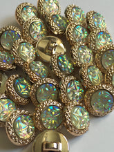 Load image into Gallery viewer, 10 Shine Gold Diamante Shank Buttons 12mm Wide Dresses Tops Coats Babies Blazers Shirt Sewing Art Craft