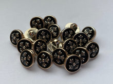 Load image into Gallery viewer, 10 Medieval Cross Flower Black Shank Bronze Light Yellow Gold Quality Buttons 12mm Wide Dresses Tops Coats Babies Blazers Shirt Sewing Craft