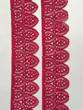 Load image into Gallery viewer, 1 yard DEEP PINK Lace Trims 49mm Wide Embroidered Guipure Trimmings Cardmaking Wedding Home Decor Sewing Craft Projects