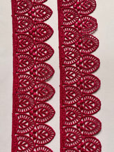 Load image into Gallery viewer, 1 yard DEEP PINK Lace Trims 49mm Wide Embroidered Guipure Trimmings Cardmaking Wedding Home Decor Sewing Craft Projects