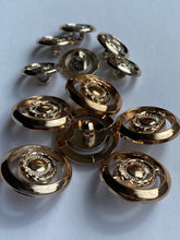 Load image into Gallery viewer, 5 GOLD Shank Buttons 16mm 22mm Wide Dresses Tops Coats Babies Blazers Shirt Sewing Craft Different Colours