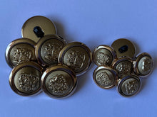 Load image into Gallery viewer, 5 Gold 15mm 21mm Wide Coat Of Arms Shank Quality Buttons Army Military Sewing Craft Coat Jacket