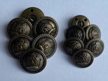 Load image into Gallery viewer, 5 Antique Bronze Brass Metal Shank Buttons 18mm 23mm Wide Dresses Tops Coats Babies Blazers Shirt Sewing Art Craft