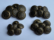 Load image into Gallery viewer, 5 Antique Bronze Brass Metal Shank Buttons 15mm 18mm 20mm 23mm Wide Dresses Tops Coats Babies Blazers Shirt Sewing Art Craft