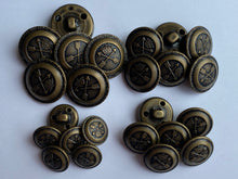 Load image into Gallery viewer, 5 Antique Bronze Brass Metal Shank Buttons 15mm 18mm 20mm 23mm Wide Dresses Tops Coats Babies Blazers Shirt Sewing Art Craft