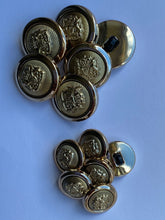 Load image into Gallery viewer, 5 Gold 15mm 21mm Wide Coat Of Arms Shank Quality Buttons Army Military Sewing Craft Coat Jacket