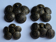 Load image into Gallery viewer, 5 Antique Bronze Brass Metal Shank Buttons 15mm 18mm 20mm 23mm Wide Dresses Tops Coats Babies Blazers Shirt Sewing Art Craft