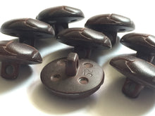 Load image into Gallery viewer, 1 BROWN LEATHER FOOTBALL Look Alike Shank Buttons 20mm Wide Dresses Tops Coats Babies Blazers Shirt Sewing Craft