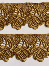 Load image into Gallery viewer, 1 yard GOLD Lace Trims 42mm Wide Embroidered Guipure Trimmings Cardmaking Wedding Home Decor Sewing Craft Projects
