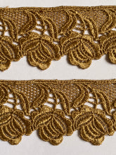 Load image into Gallery viewer, 1 yard GOLD Lace Trims 42mm Wide Embroidered Guipure Trimmings Cardmaking Wedding Home Decor Sewing Craft Projects