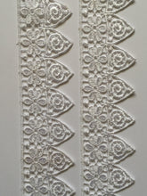 Load image into Gallery viewer, 1 yard WHITE #1 Lace Trims 50mm Wide Embroidered Guipure Trimmings Cardmaking Wedding Home Decor Sewing Craft Projects