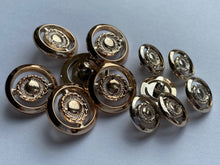 Load image into Gallery viewer, 5 GOLD Shank Buttons 16mm 22mm Wide Dresses Tops Coats Babies Blazers Shirt Sewing Craft Different Colours