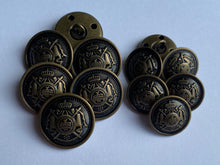 Load image into Gallery viewer, 5 Antique Bronze Brass Metal Shank Buttons 18mm 23mm Wide Dresses Tops Coats Babies Blazers Shirt Sewing Art Craft