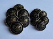 Load image into Gallery viewer, 5 Antique Bronze Brass Metal Shank Buttons 18mm 23mm Wide Dresses Tops Coats Babies Blazers Shirt Sewing Art Craft