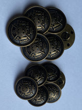 Load image into Gallery viewer, 5 Antique Bronze Brass Metal Shank Buttons 18mm 23mm Wide Dresses Tops Coats Babies Blazers Shirt Sewing Art Craft