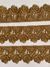 Load image into Gallery viewer, 1 yard GOLD Lace Trims 42mm Wide Embroidered Guipure Trimmings Cardmaking Wedding Home Decor Sewing Craft Projects