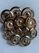Load image into Gallery viewer, 5 GOLD Shank Buttons 16mm 22mm Wide Dresses Tops Coats Babies Blazers Shirt Sewing Craft Different Colours