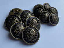 Load image into Gallery viewer, 5 Antique Bronze Brass Metal Shank Buttons 18mm 23mm Wide Dresses Tops Coats Babies Blazers Shirt Sewing Art Craft