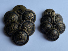 Load image into Gallery viewer, 5 Antique Bronze Brass Metal Shank Buttons 18mm 23mm Wide Dresses Tops Coats Babies Blazers Shirt Sewing Art Craft