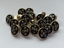 Load image into Gallery viewer, 10 Medieval Cross Flower Black Shank Bronze Light Yellow Gold Quality Buttons 12mm Wide Dresses Tops Coats Babies Blazers Shirt Sewing Craft