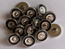 Load image into Gallery viewer, 10 WHEELS Silver Black Shank Quality Buttons 15mm Wide Dresses Tops Coats Babies Blazers Shirt Sewing Craft #