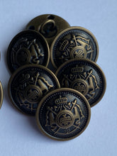Load image into Gallery viewer, 5 Antique Bronze Brass Metal Shank Buttons 18mm 23mm Wide Dresses Tops Coats Babies Blazers Shirt Sewing Art Craft