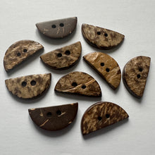 Load image into Gallery viewer, 10 Beautiful Coconut Shell Buttons 21mm x 10mm Wide Dresses Tops Coats Babies Blazers Shirt Sewing Craft Costumes
