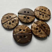 Load image into Gallery viewer, 10 Beautiful Coconut Shell Buttons 21mm x 10mm Wide Dresses Tops Coats Babies Blazers Shirt Sewing Craft Costumes
