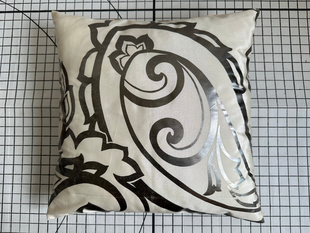 Decorative Handmade Pillow Cushion Cover 16” x 16” 18” x 18” Metallic Gray Brown Patterned Beige Cream