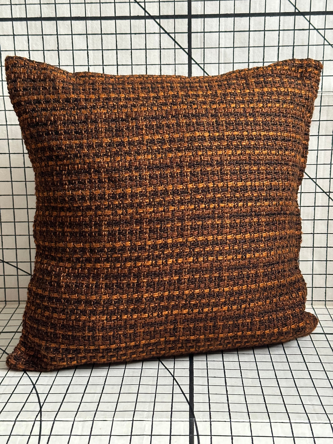 Decorative Handmade Pillow Cushion Cover 16” x 16” 18” x 18” 20” x 20” Brown Black Tangerine Tweed Fabric